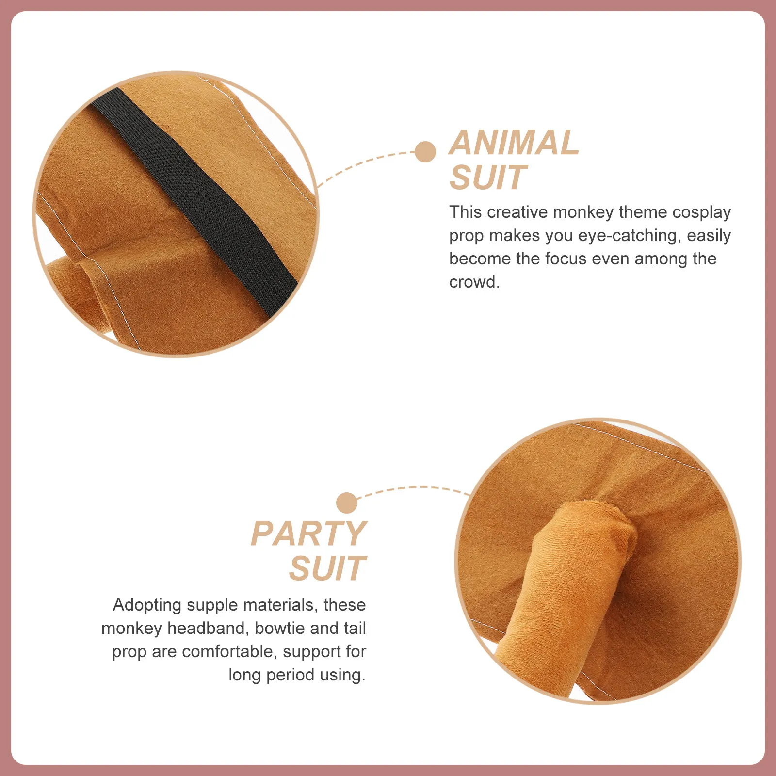 1Set Monkey Headband Tail Bowtie Costume Props Cosplay Animal Party Accessory for Stage Performance Birthday Supplies