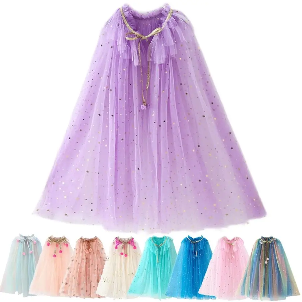 

Girls Princess Cape Children Costume Cloak Kids Aurora Rapunzel Elsa Carnival Party Clothes Girl Sequins Performance Accessory