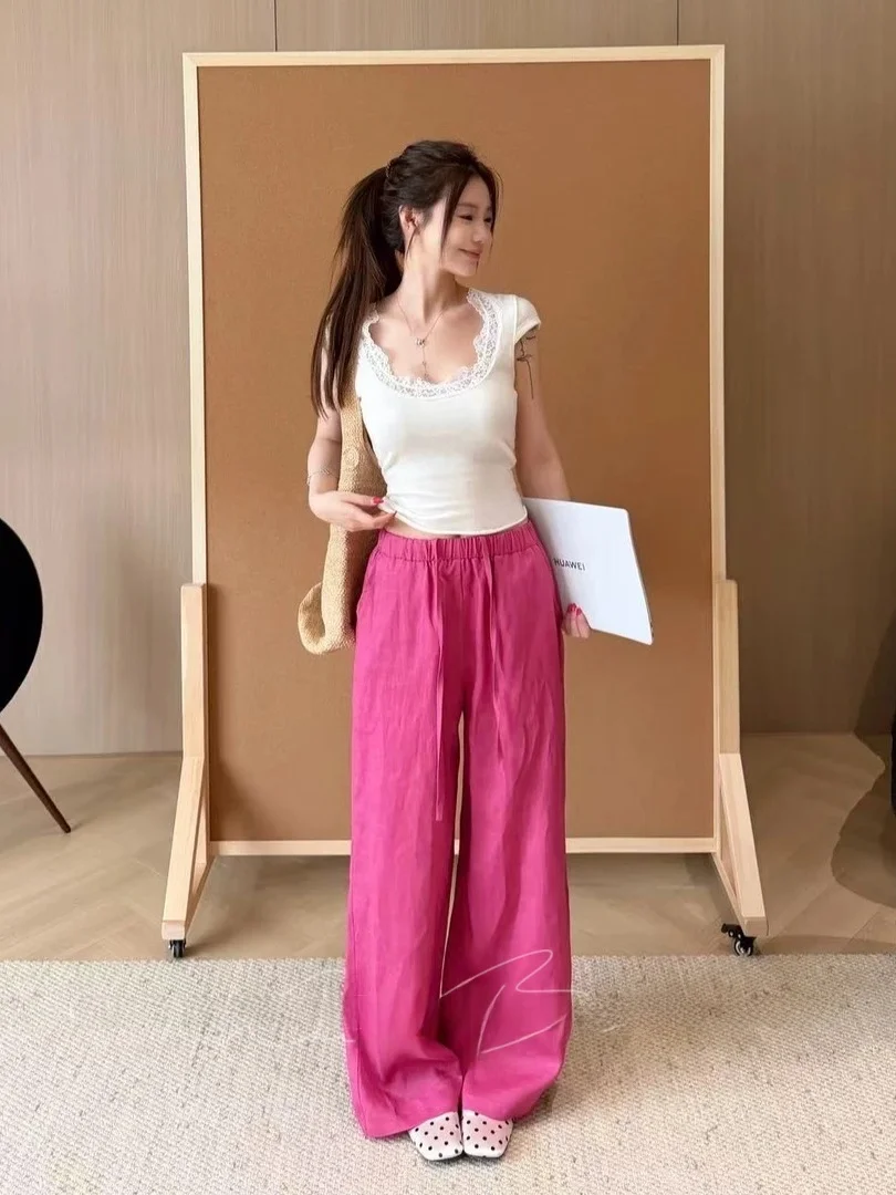 

Повседневные прямые брюки для женщин, летние, широкие, свободного кроя, драпированные, в пол, тонкие, универсальные, повседневные брюки