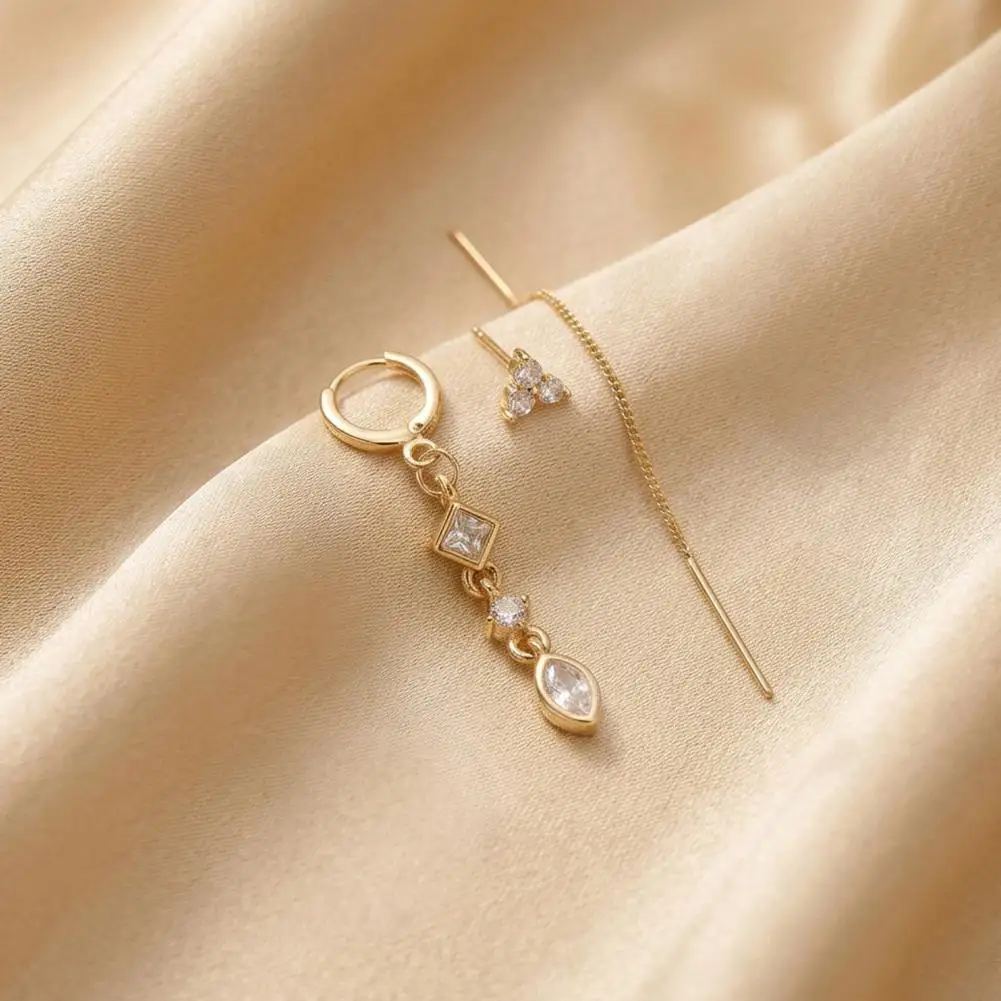 Rhinestone Dangle Earrings Sparkling Pendant Earrings 3pcs Women Earring Set Rhinestone Linear Dangle Stud Earrings for Wedding