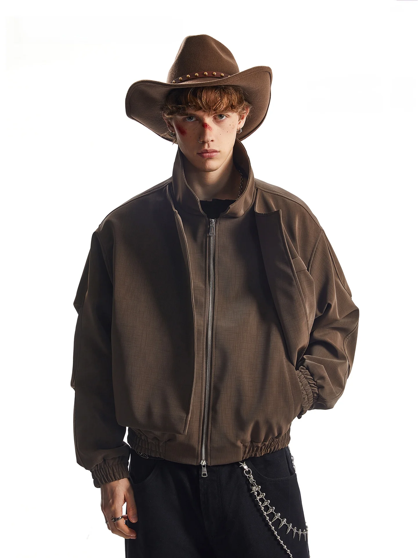 SDMADE American Deconstructed Short Leather Surface Jacket Unisex Loose Fit High-End Feel Workwear Outerwear Zipper Decoration