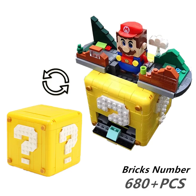 Miniso Question Mark Box Mario MOC Modular 64 Game Brother Movie Series Model Building Block Bricks Gift Set Kid Children