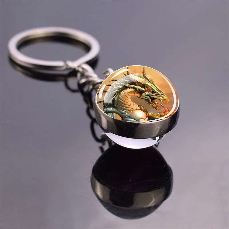 Dragon Keychain Alloy Keyring Double-sided Glass Ball Keychain Fashion Jewelry Starry Sky Dragon Key Chains Accessories Gift