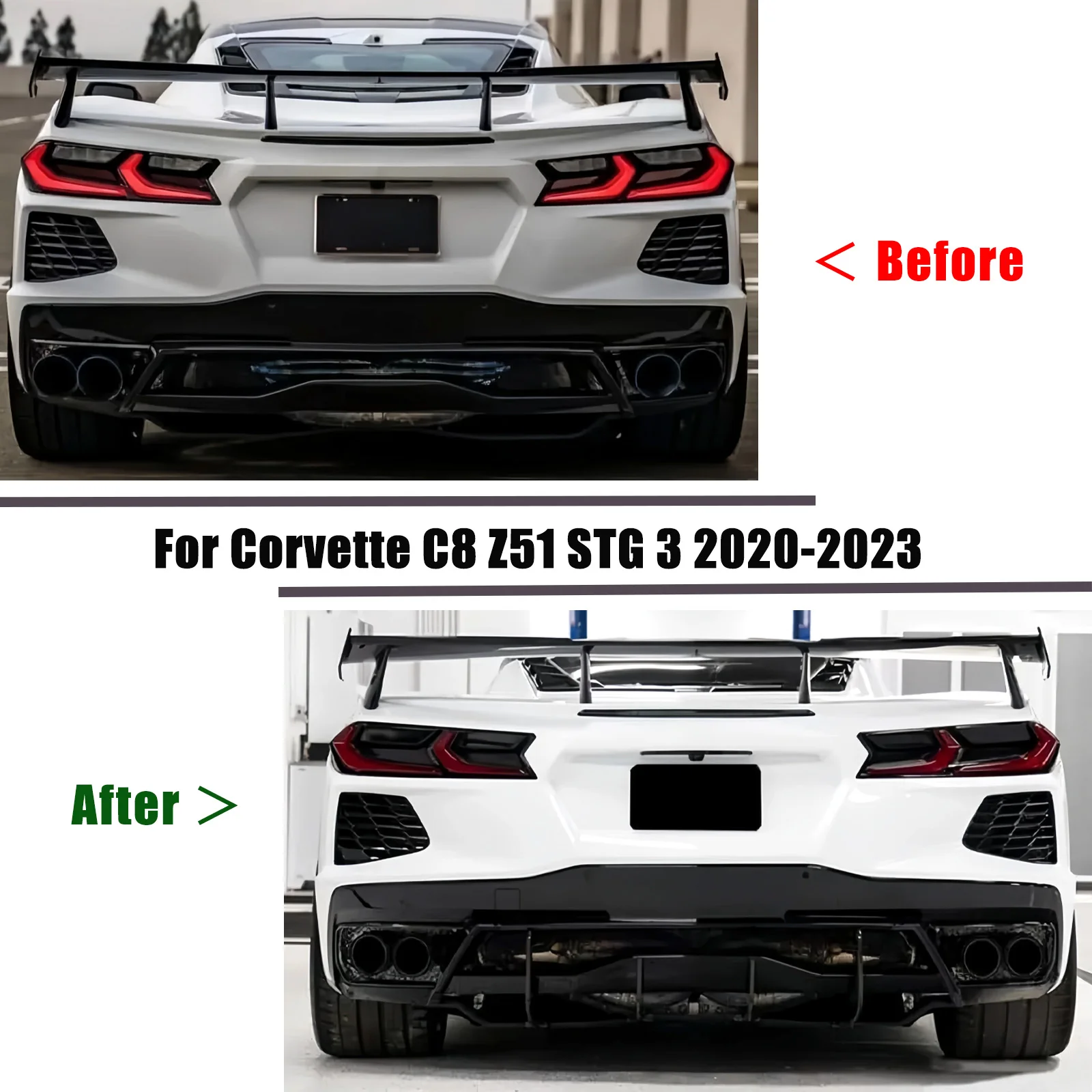 المصد الخلفي الناشر ل 2020-2023 شيفروليه كورفيت C8 Z51 STG E-ray شفة خلفية الفاصل سبويلر لامع أسود نمط زعانف القرش