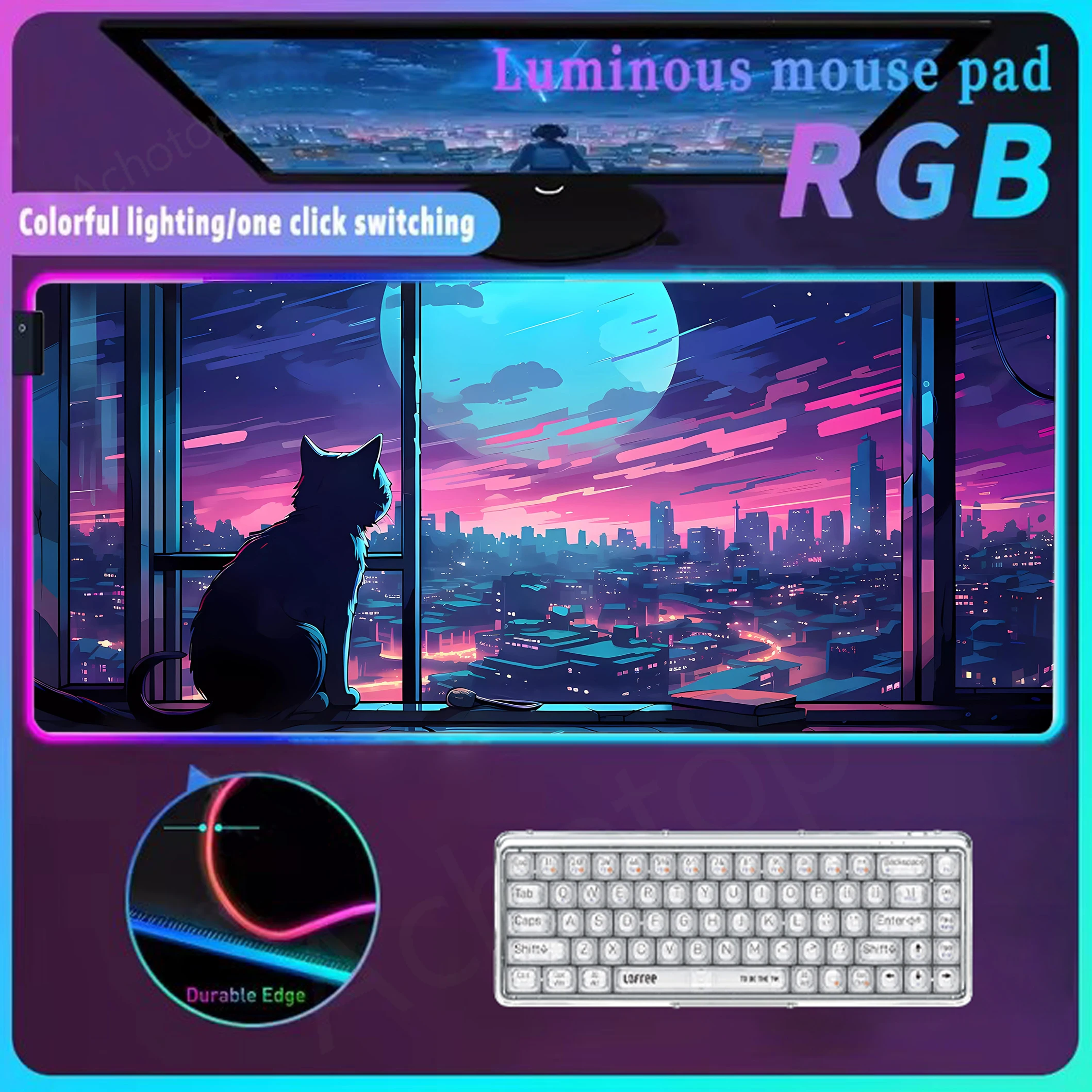 

Neon City Mousepad Rgb Desk Mat Glow Personality Mouse Pad Computer Gamer Tapis De Souris Xxl Pixel Japan Street Led Mouse Mat