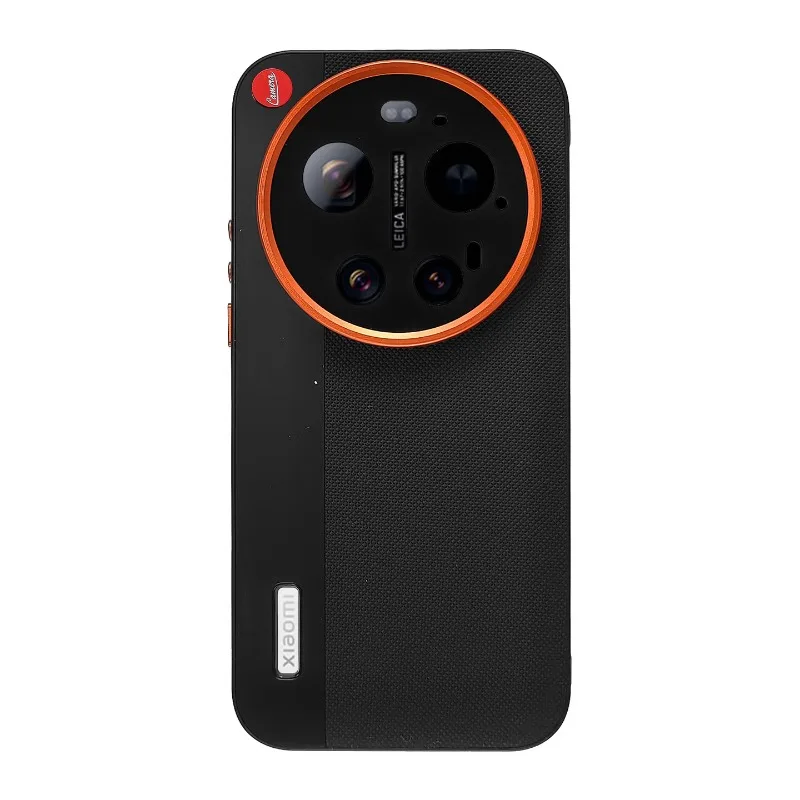 Funda para Xiaomi 17 Ultra, hecha a medida, de cuero de lujo con bloques de color, botones metálicos naranjas, protección de lente a prueba de golpes, Fubda