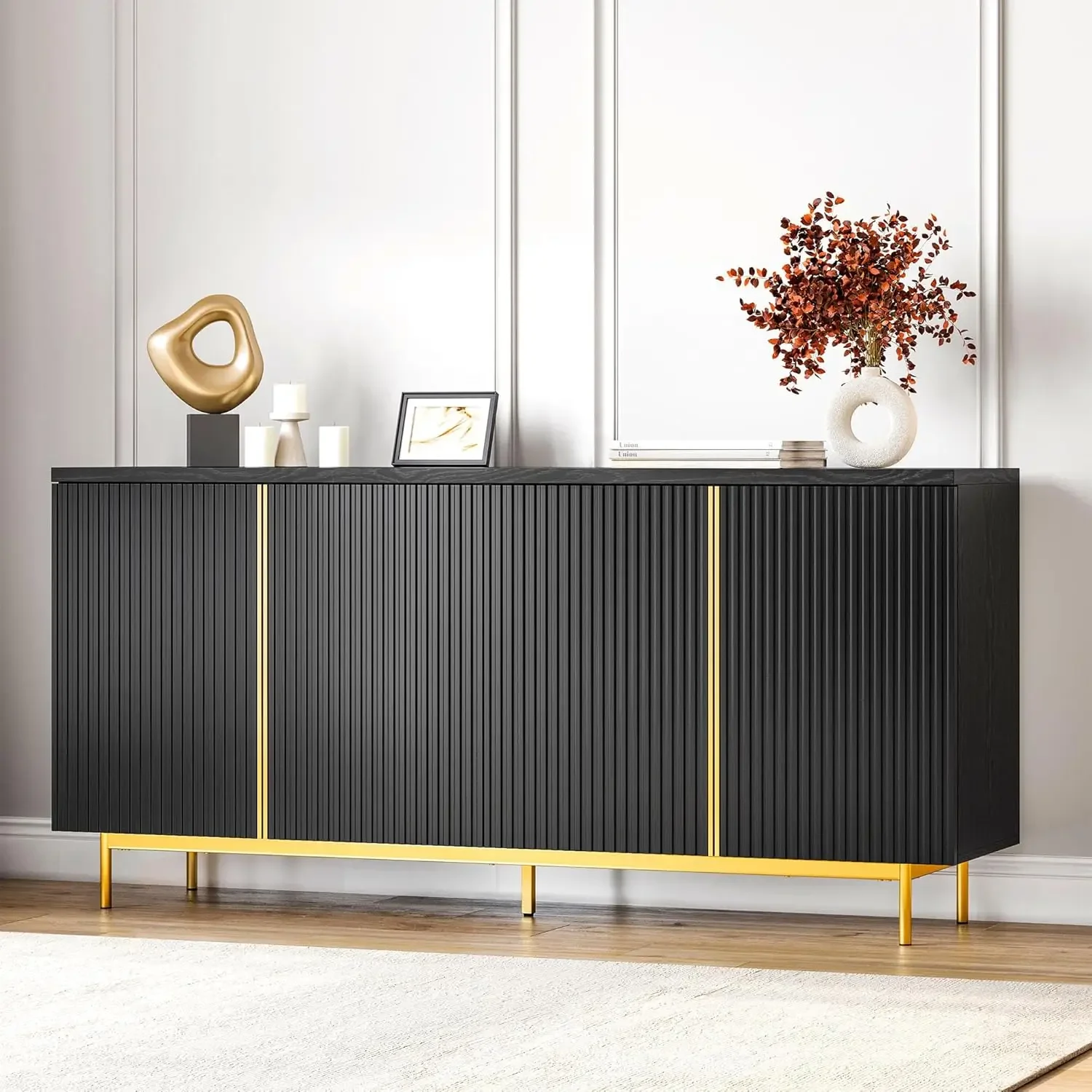 

Sideboard Buffet Cabinet, 63" Storage Cabinet with Fluted Decorative