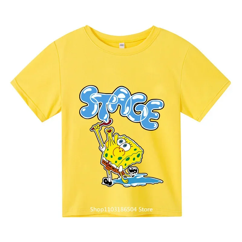 2024 New SpongeBob T-shirt Kids Sweatshirt Kids Short Sleeve Boys Girls Student Clothing Summer Short Sleeve ages 3-12