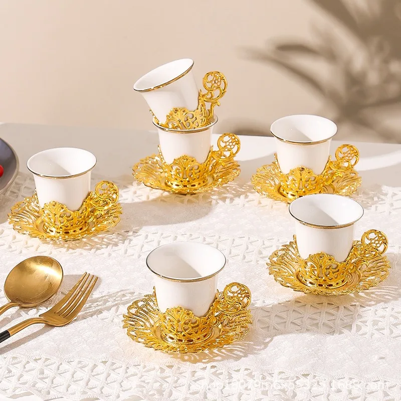 Turkish Ceramic Tea Cup Saucer Set 6 Piece High End Middle East Gift Box Coffee Cup For Home Living Room Hospitality Premium view 6