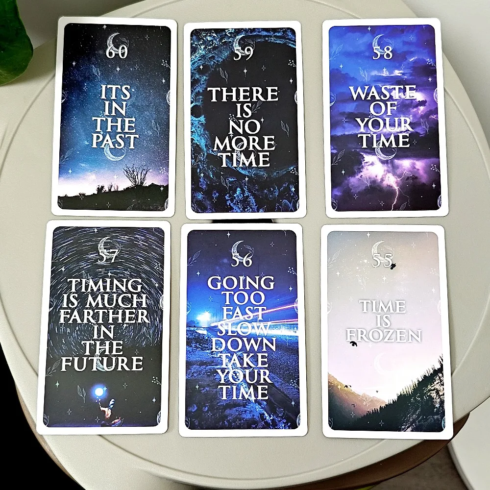 60 Pcs Cards Timing Oracle Deck 10.3*6cm Time Frame Cards Mystical Moon Situations Twin Flame Tarot Deck Cosmic