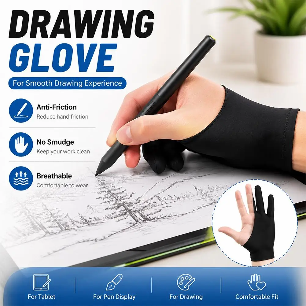 Anti Friction Two Finger Drawing Artist Glove For Graphic Tablet Pen Display iPad Sketching Anti-fouling Art Painting Gloves