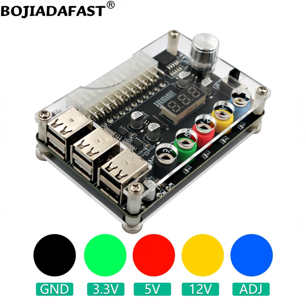 ATX-調整可能な電圧ノブ付きアダプタブレークアウトボード,usb 2.0コネクタ,24ピンから6 x,qc 3.0,3a出力をサポート