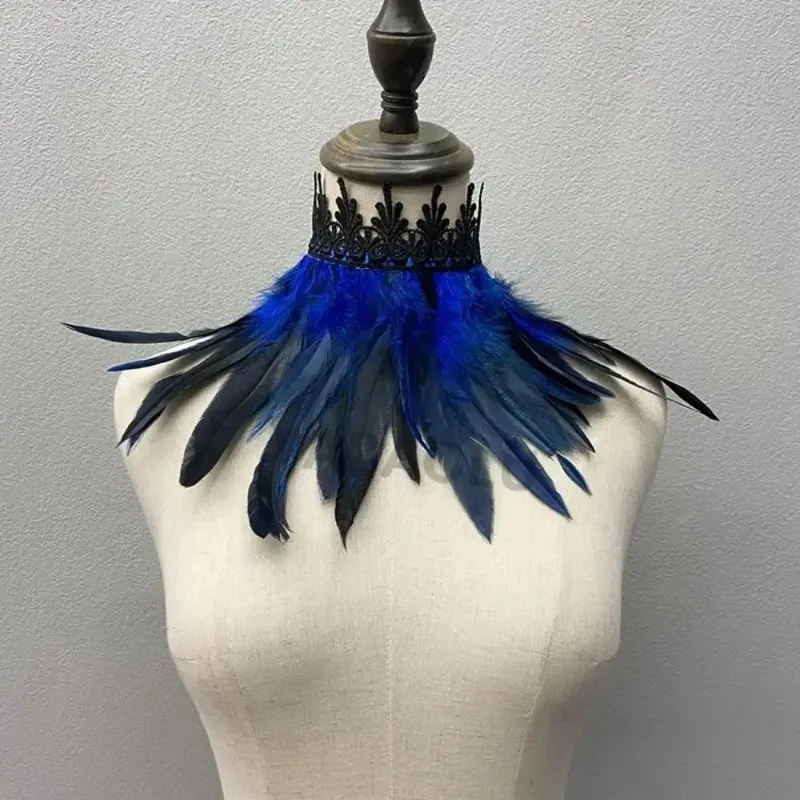 Collier ras du cou en plumes noires pour femmes, couverture de cou Sexy en dentelle, Cape Punk, châle, fête Cosplay, plume naturelle avec faux col en dentelle
