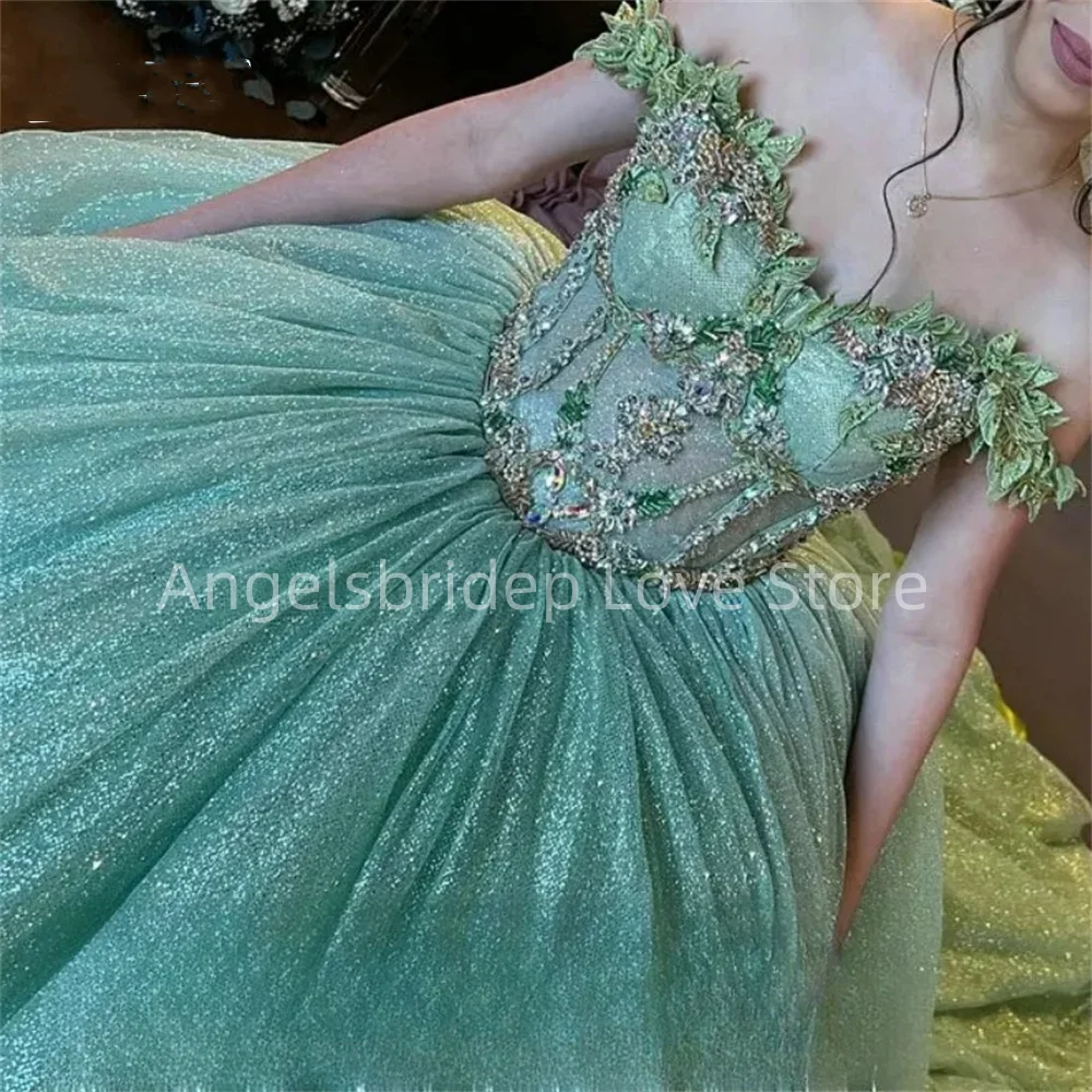 Angelsbridep Glitter Mint Green Ball Gown 15 anni Quinceanera abiti 2025 Princess Birthday Party Gown Vestidos De Fiesta