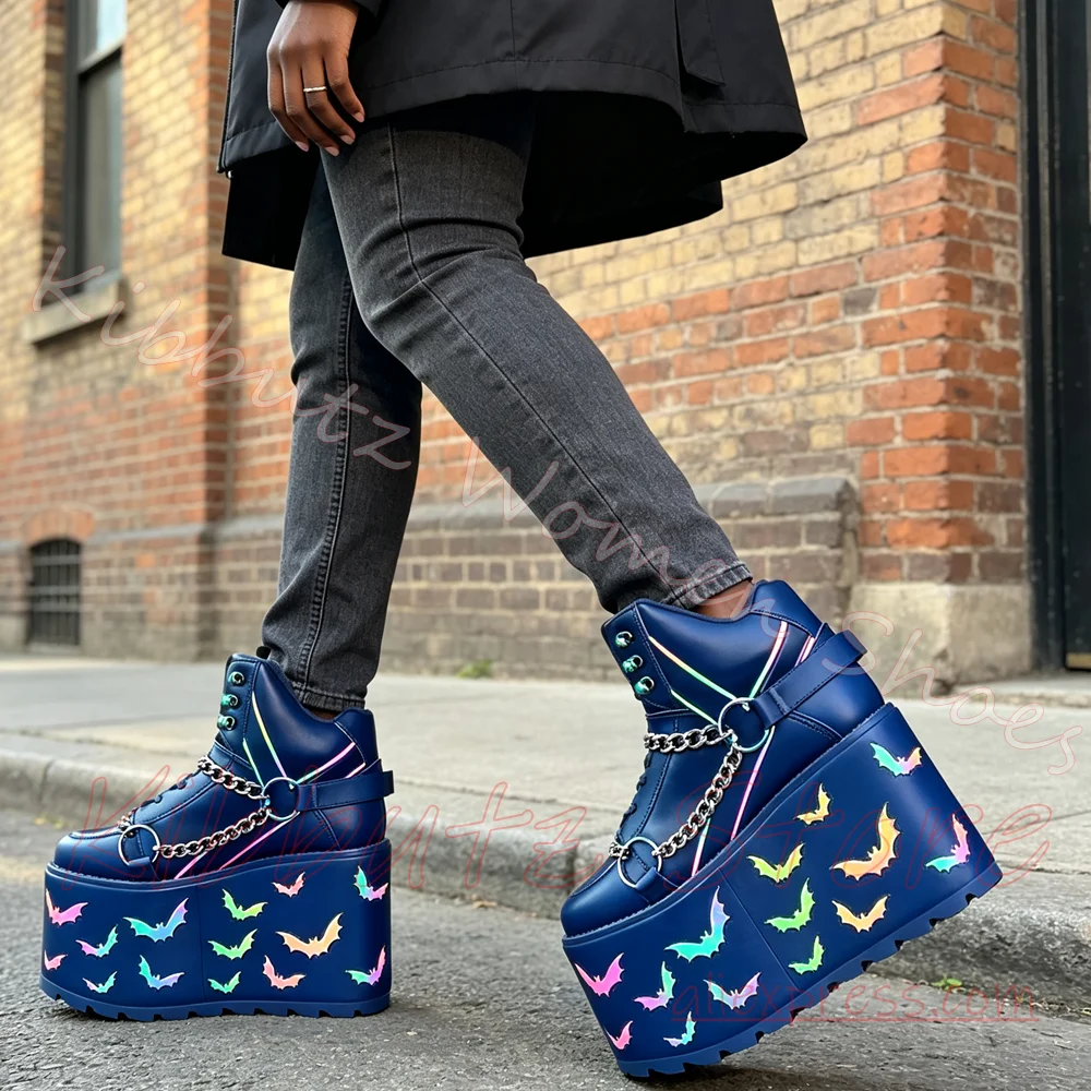 Women Platform Sneakers Bat Pr - Street Fashion Goth review and price