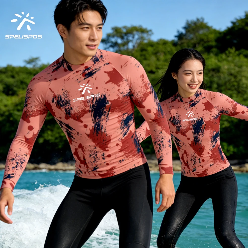 

Men Women Long Sleeve Sailing Top Wear Rash Guard UPF50+ Fashion Print Beach Swimming Surfing Shirt for Fishing Water Sports