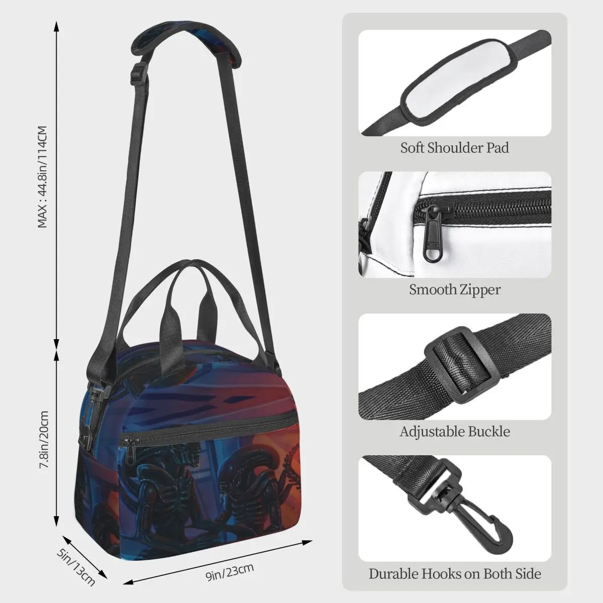 Xenomorph Alien Lunch Bags Insulated Bento Box Waterproof Lunch Tote Picnic Bags Thermal Bag for Woman Girl