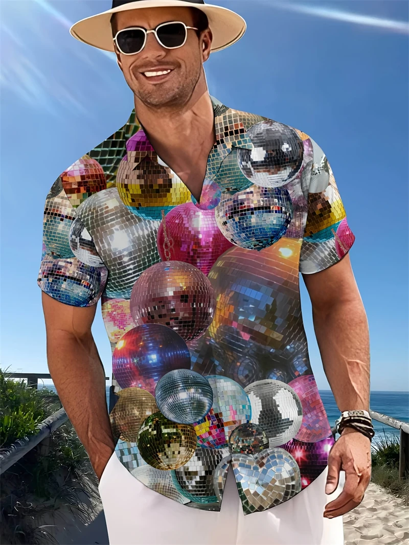 

Hawaiian Shirts Man Coconut Tree Pattern Printed Shirt Outdoor Short Sleeve Button Clothing Fashion Design Comfortable Fabric
