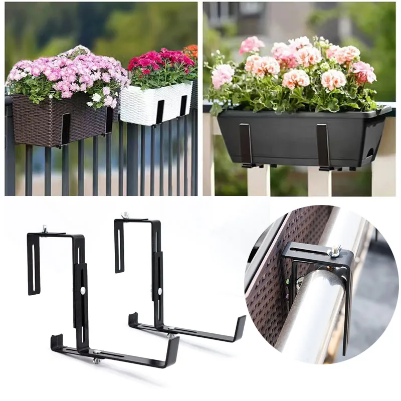 

High-quality Pair Hook Bracket Flower Box Hanger Hanging Flower Planter Hooks Adjustable Plant Pot Holders Balcony Garden Decor