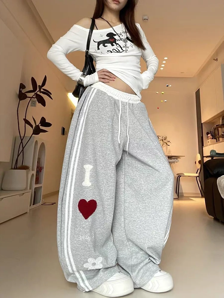 

American Style Vintage 2000s Casual Street Hip Hop Hot Sweetpants Alphabet Print Drawstring Sweat Loose Straight Pants