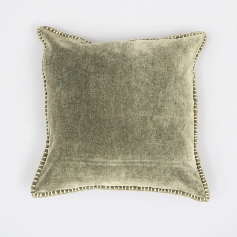 

Подушка из хлопкового бархата Stonewashed с декоративными краями, связанными вручную - 19X19