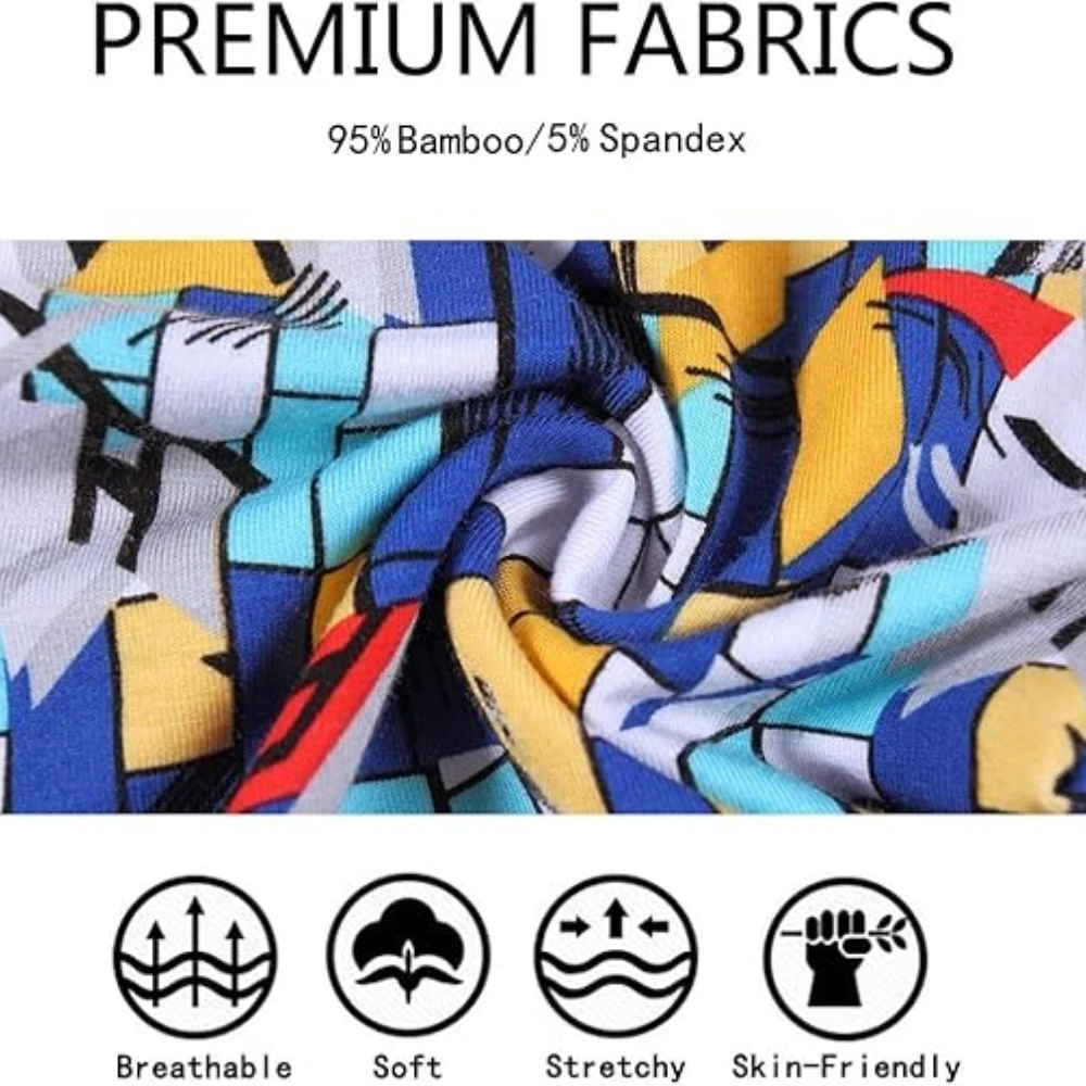 Zonbailon Men's Comfortable Long Boxer Briefs Printing Big And Tall Bamboo Men Underpants Pack