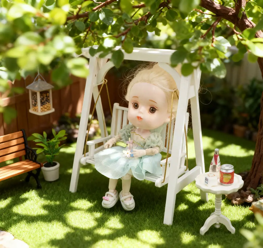 

Совершенно новый 1:12 кукольный домик, белые качели, декор-миниатюрная садовая сцена, мебель для микросцены кукольного домика и любителей