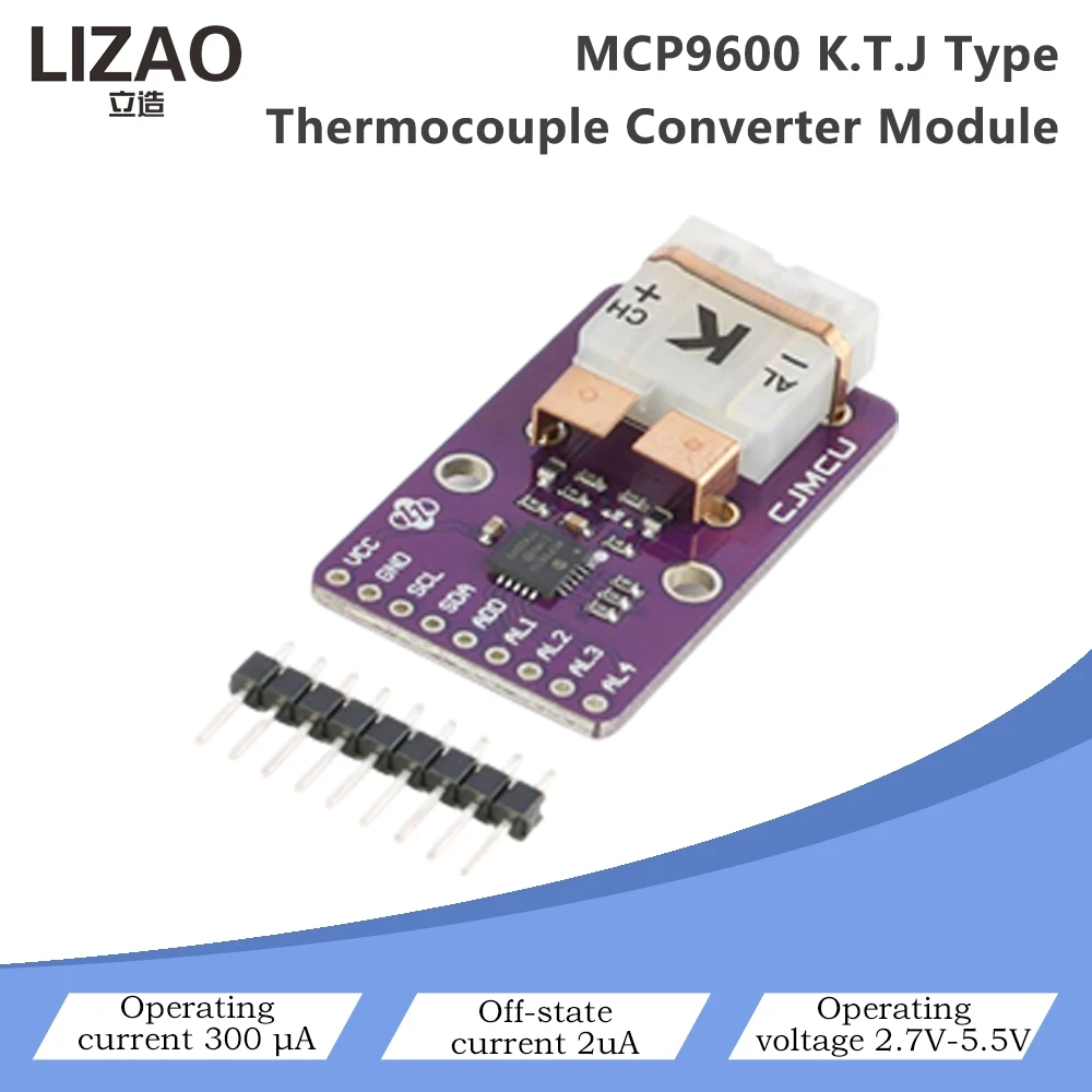 

MCP9600 K-Type Thermocouple Converter Module, I2C Interface with Cold-Junction Compensation for Temperature Monitoring