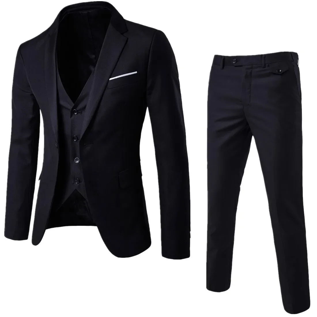 Men's Brand Suits Blazer 3 Pieces Wine Red Elegant Slim Fit Button Dress Suit Vest Party Wedding Formal Business Casual Terno