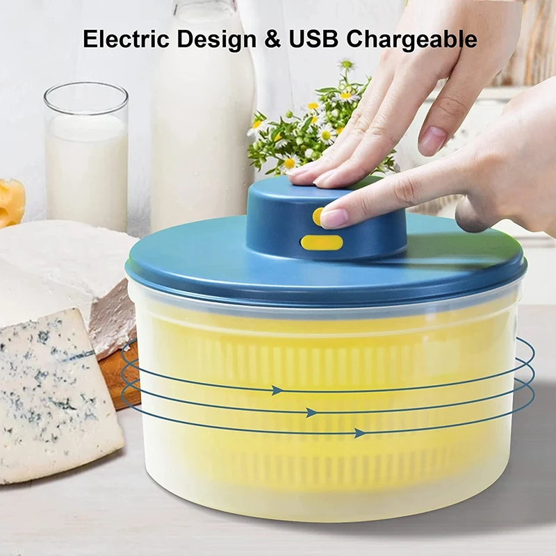 New Electric Salad Spinner - Lettuce Vegetable Dryer, USB Rechargeable, Quick Drying Lettuce Fruit Spinner With Bowl