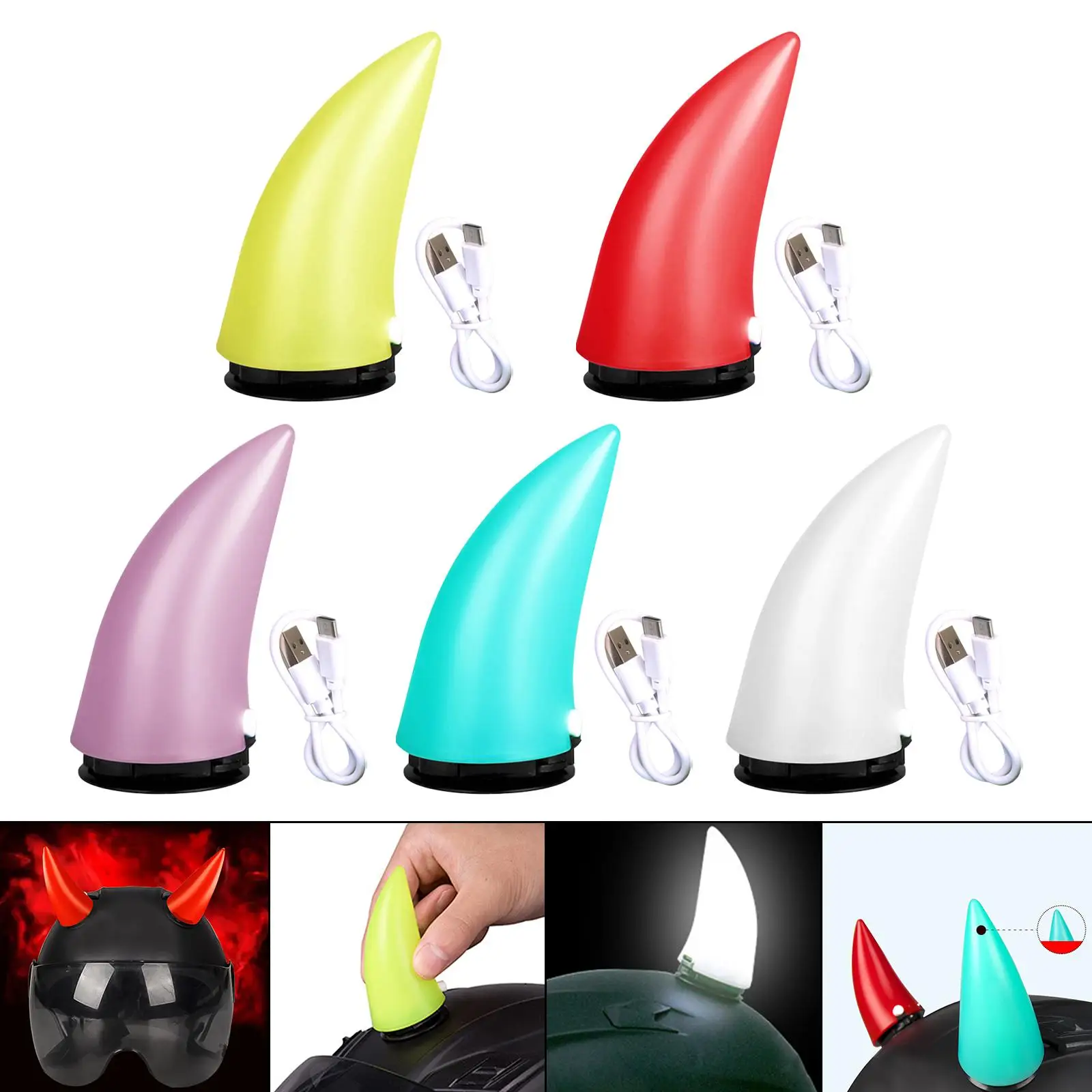 Illuminated Devil Horn for Helmet 3D Bumper Hood Stickers Anti Collision Protector Fit for Motorcycle