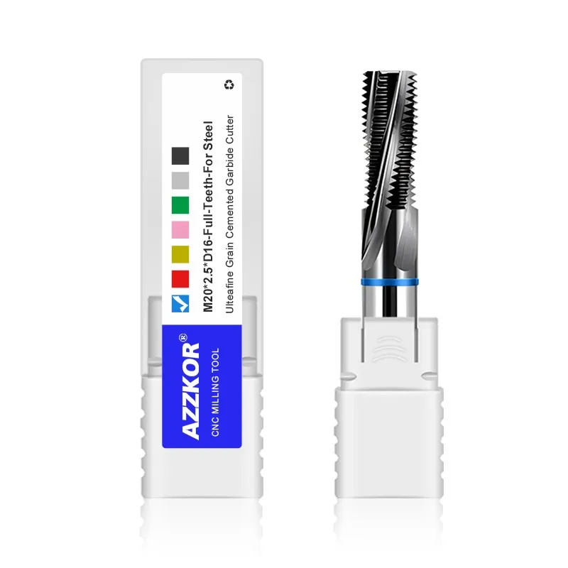 AZZKOR-fresadora de hilo de dientes completos HRC65, herramienta de mecanizado CNC, revestimiento negro de carburo de acero de tungsteno, alta dureza