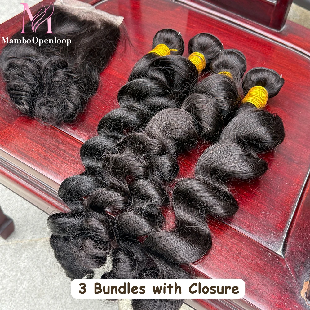 

Loose Deep Wave Human Hair Bundles Deal With 4x4 HD Transparent Lace Closure Loose Wave100% Human Hair Bundle Hair Extension
