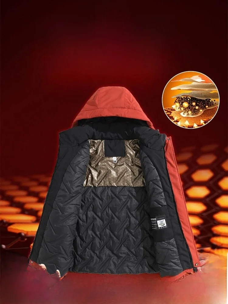 

Thiened aphene с подогревом внутри и открытом воздухе, мужское зимнее теплое пальто с капюшоном, черная, золотая хлопковая одежда, модная одежда-стойка
