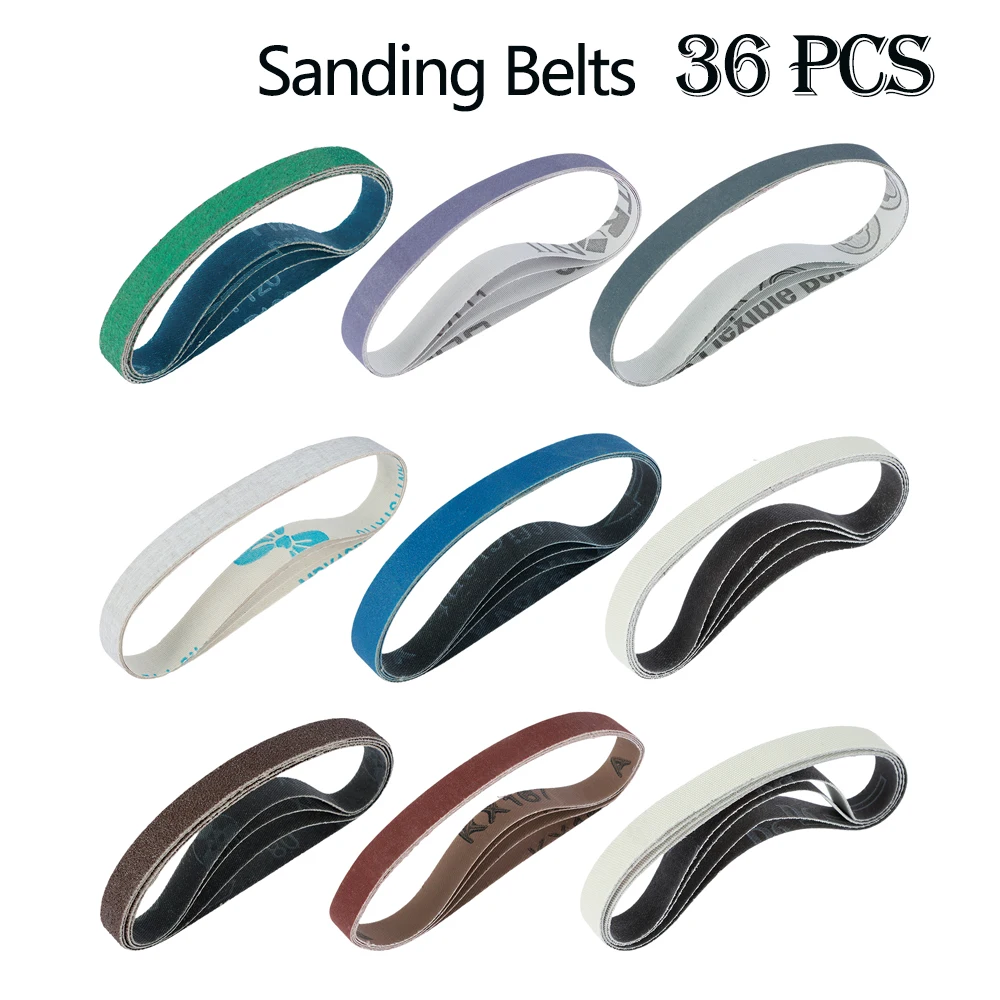 

36Pcs 1/2×18in Sanding Belts Durable Grinding Abrasive Belt Assorted Kit Sanding Belts Replacement 80-5000 Grits for Sanding
