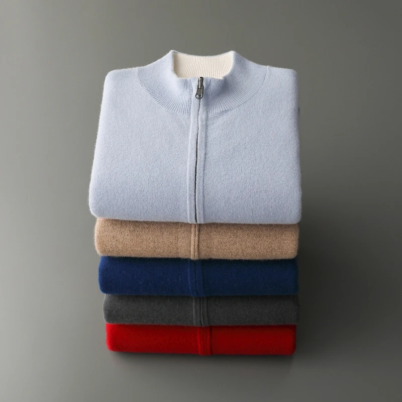 High Quality Men 100% Cashmere Sweater Autumn Winter Thick Warm O-neck Cardigan Knitted Top Coat Reversible Man Cashmere Jacket