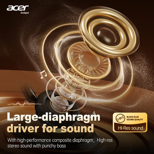 Imagen 2 del producto Acer Ohr560 Auriculares Bluetooth inalámbricos por encima de la oreja Auriculares plegables con micrófono incorporado Llamada de sonido estéreo Cancelación activa de ruido Compatible con cable de audio de 3,5 mm Adecuado para juegos de viajes de trabajo