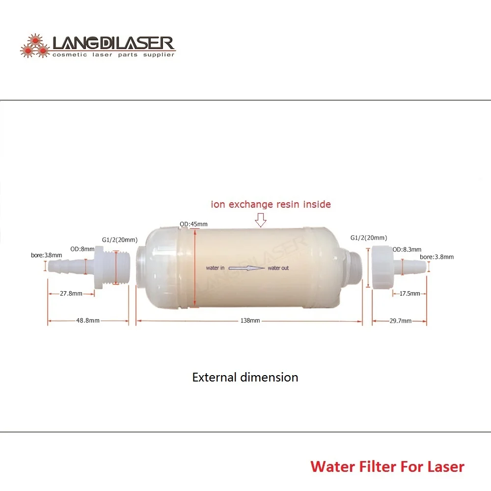 Water Filter With Ion Resin Inside /Softening Water Quality / For Diode Laser System Installation For Bore 6mm Tube