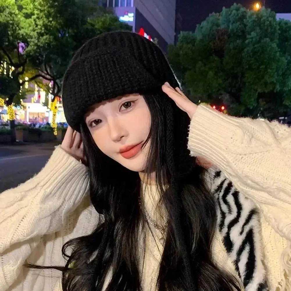 

Winter Hat Stylish Women's Knitted Earflap Beanie Super Soft Thickened Windproof Cold Weather Fashion Cap for Winter Soft Woolen