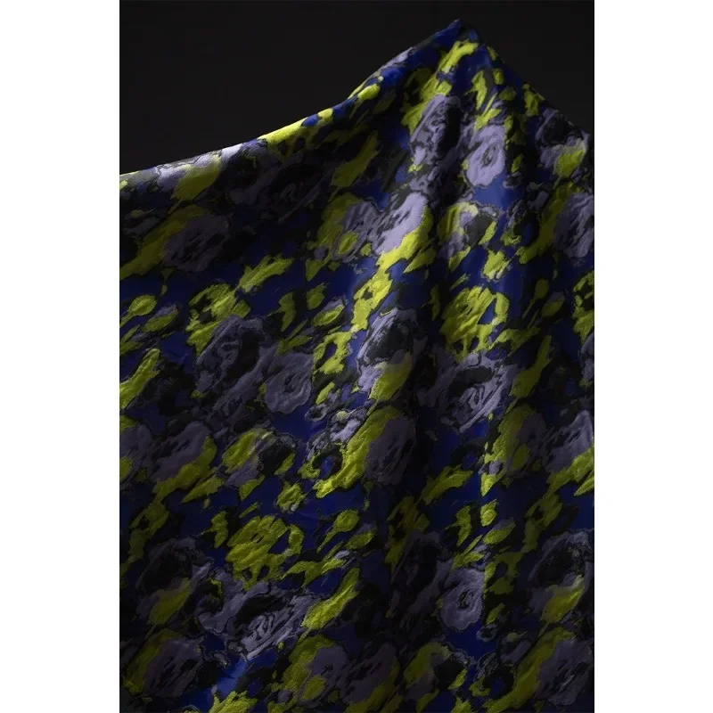 Yellow Blue Black Gray Cloth in Europe and America Big-name Style Three-dimensional Painting Sense Fashion Designer Fabric