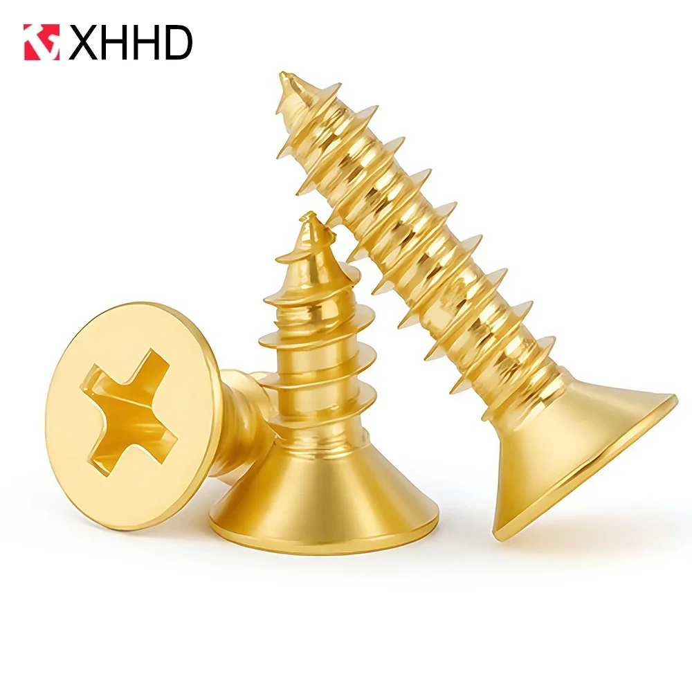 Brass Countersunk Head Phillip Flat Self-tapping Screw M2 M3 M3.5 M4 M5 M6 Metric Thread Wood Board Screws Fiberboard Furniture