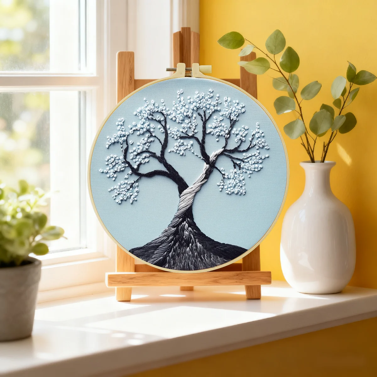 20X20CM/15X15CM 7,87/6,3 Zoll Stickerei-Starter-Kit DIY-Set Heimdekoration, Wohnausstattung, Stickerei-Set, Der blaue Baum – Detail 2