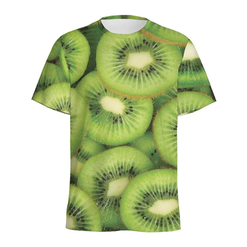 

Fashion Kiwi Strawberry Graphic T-shirt Men Cartoon 3D Printed Fruits T Shirts Women Round Neck Tees Tops Loose Short Sleeves