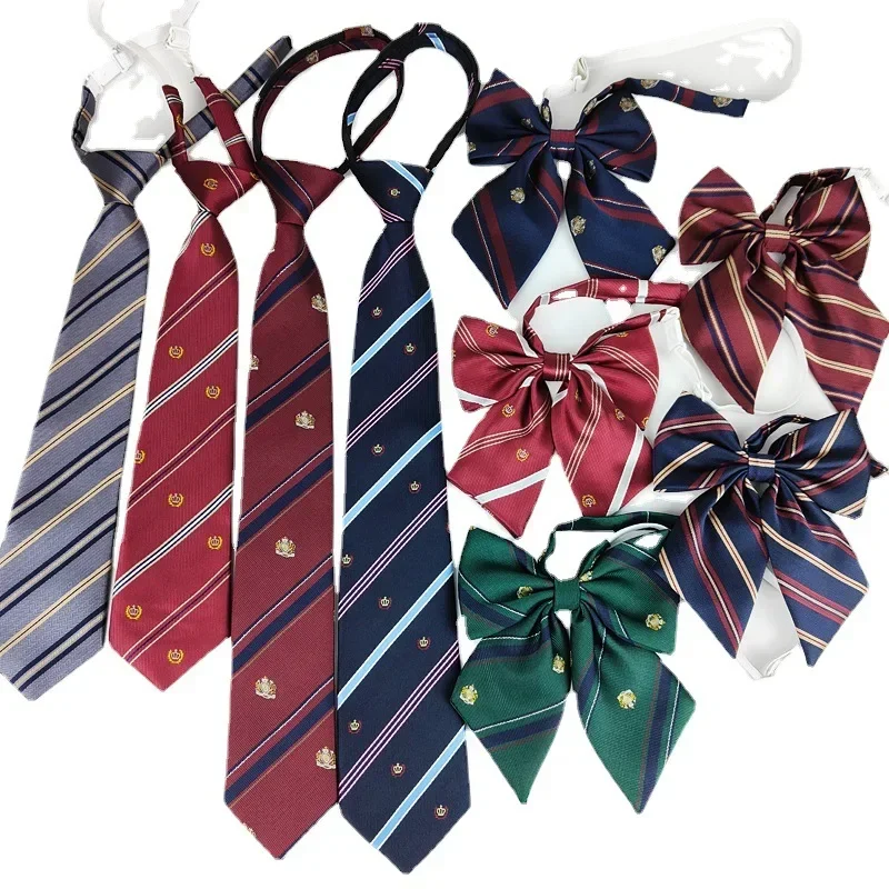 

School perform Necktie Bowtie A Set For Girl Boy Student Formal Uniform Bow Tie Striped crown pattern JK Cosplay Accessory