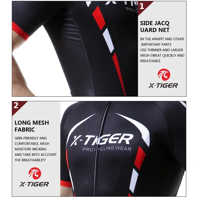 X-TIGER Cycling Jersey Men Summer UPF40+ 100% Polyester Breathable Bicycle Clothing Maillot Racing Bike Clothes Cycling Shirt