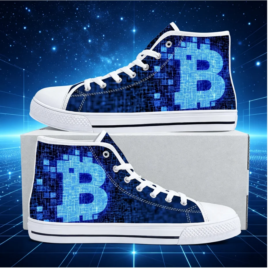 

Bitcoin Custom High Top Sneakers Crypto Coin Print Lightweight Breathable Unisex Street Shoes