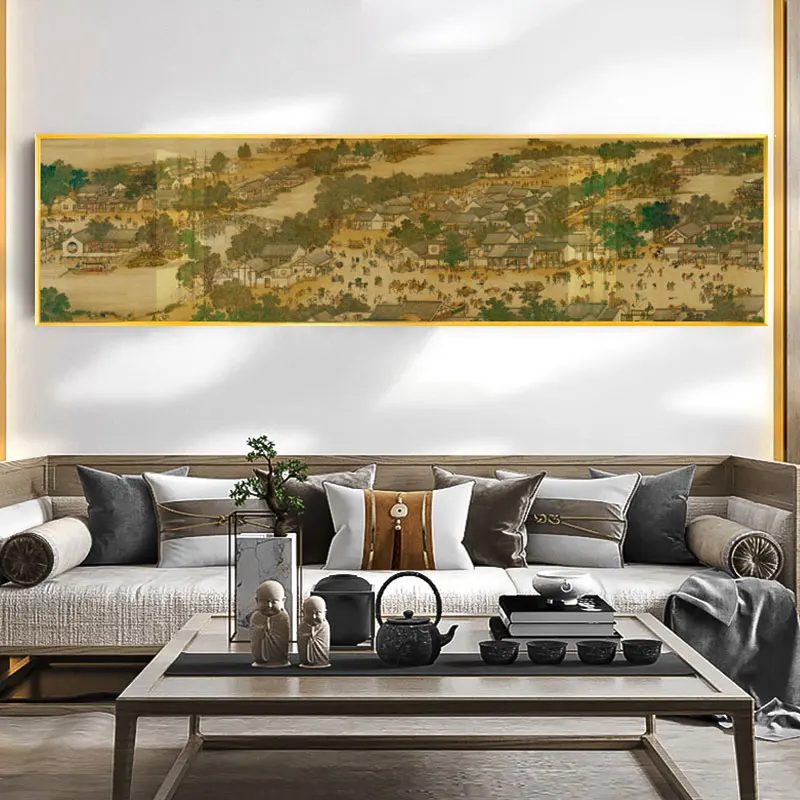 Chinese Style Poster Qingming River Map Canvas Painting Wall Art Nordic Prints Wall Pictures for Living Room Interior Decoration