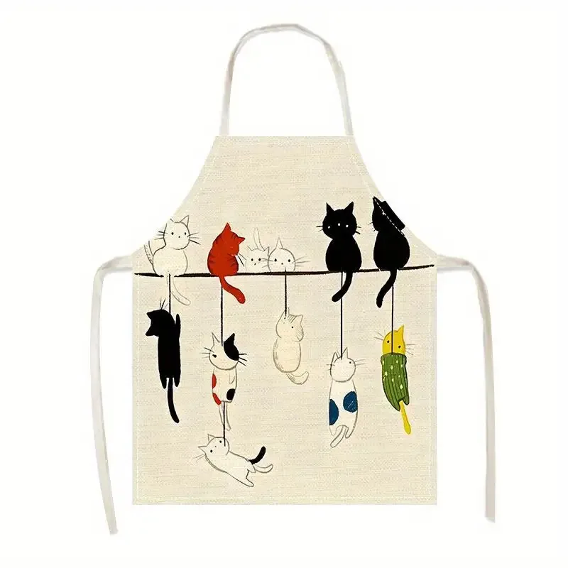Cute Cartoon Cats on Wire Apron, Colorful Feline Friends Pattern, Kitchen Cooking Bib, Multiple Sizes Available