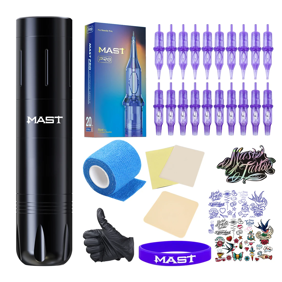 

Беспроводная машина Mast Tattoo X3, набор ручек 3,5 мм, ход 1700 мАч с 20 шт., иглы для картриджей с мачтой, принадлежности для макияжа и татуировок