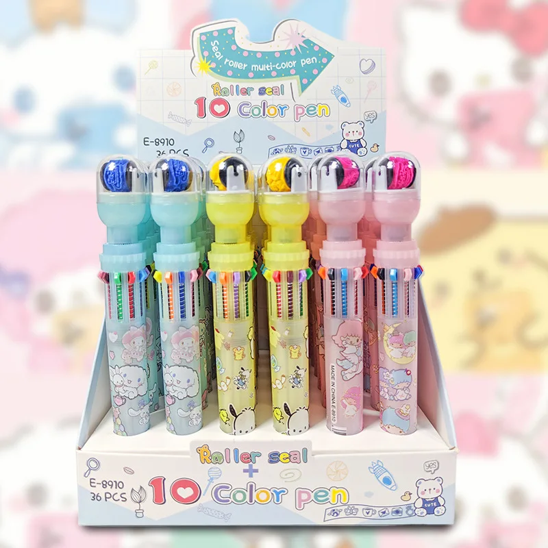 

12/36 Pcs New Sanrio Roller Seal Ten Color Ballpoint Pen Pacha Dog Girl Heart Multicolor Handbook Pen School Color Pen Wholesale